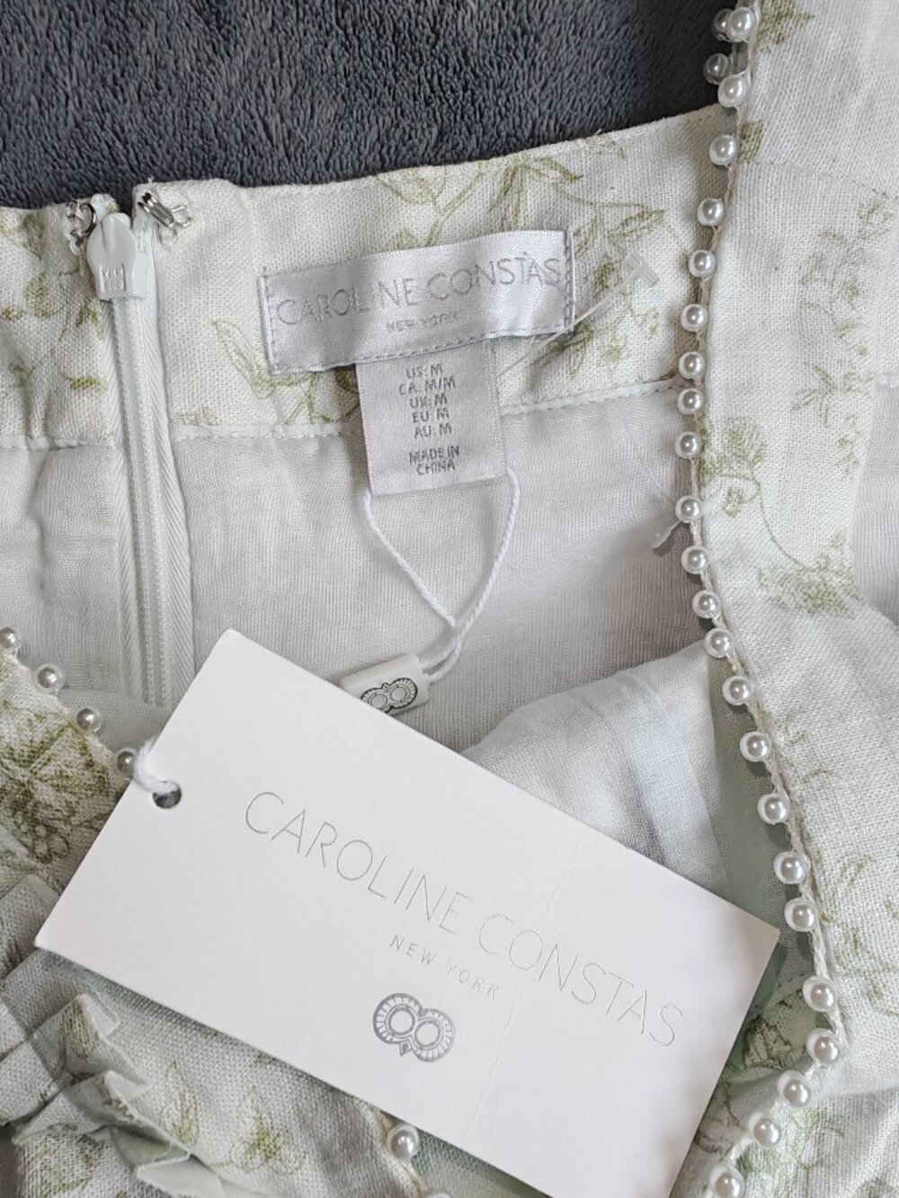 Caroline Constas NWT Pearl Linen Blend Midi Dress M Mint Floral $395 - Picture 8 of 16